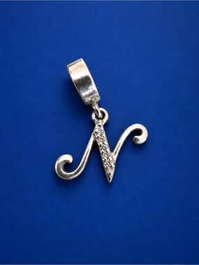 Estate Charm Sterling Silver Initial N Fits Cable Charm Bracelets